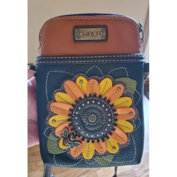 Women Navy Sunflower Canvas Multicolor Cell Phone Purse with Adjustable Strap - Picture 6 of 10